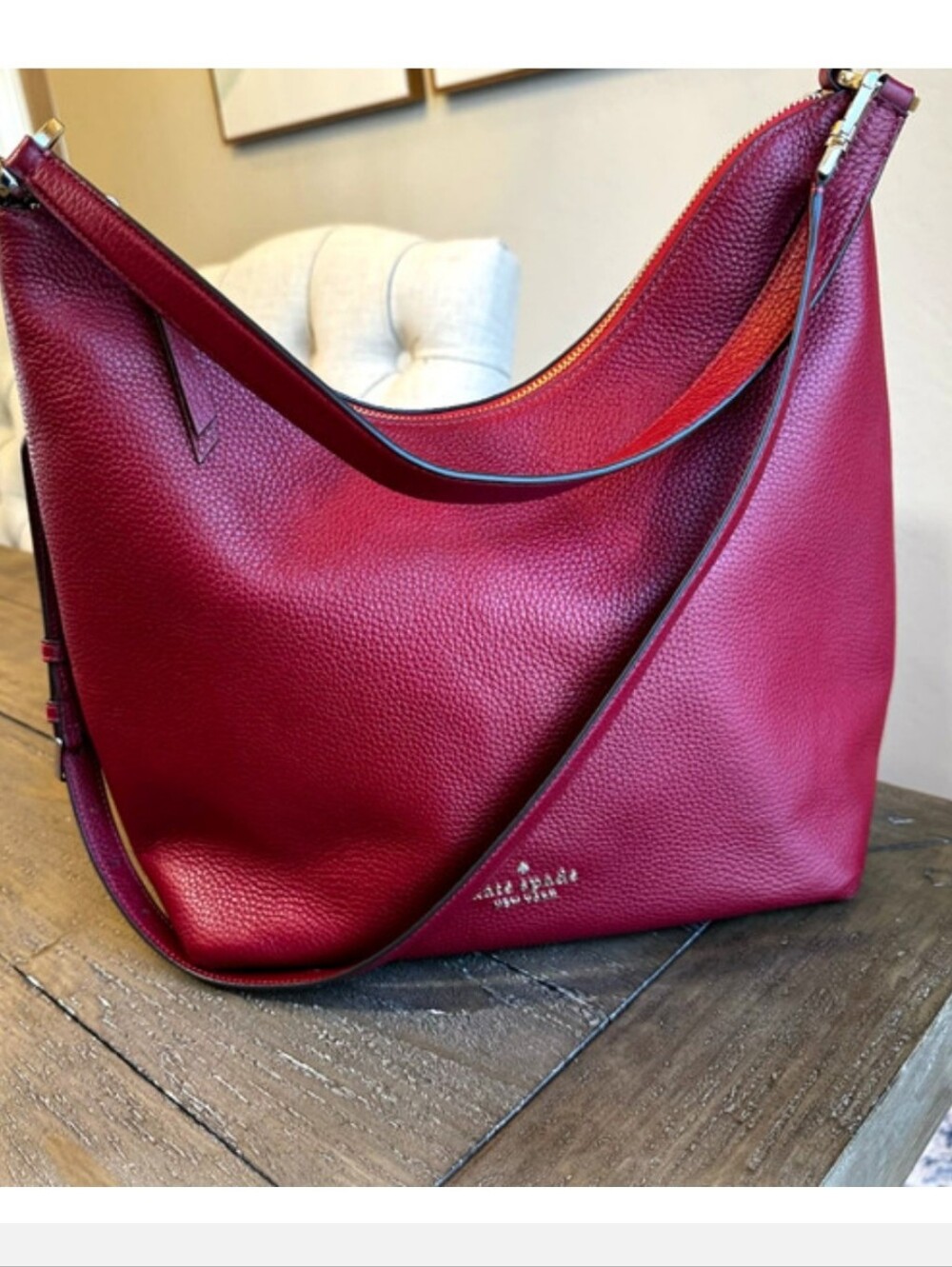 kate spade Deep Red Pebbled Leather Hobo Bag